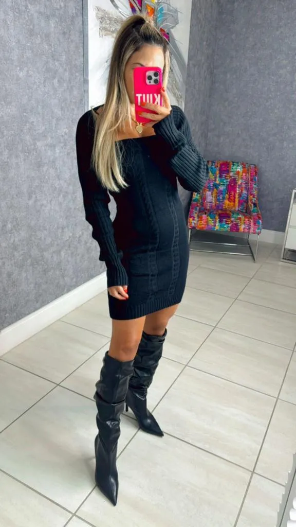 0103 Knit dress with sweater detail