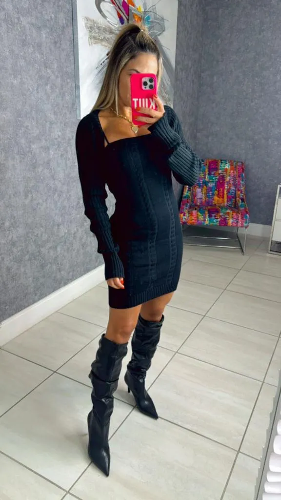 0103 Knit dress with sweater detail