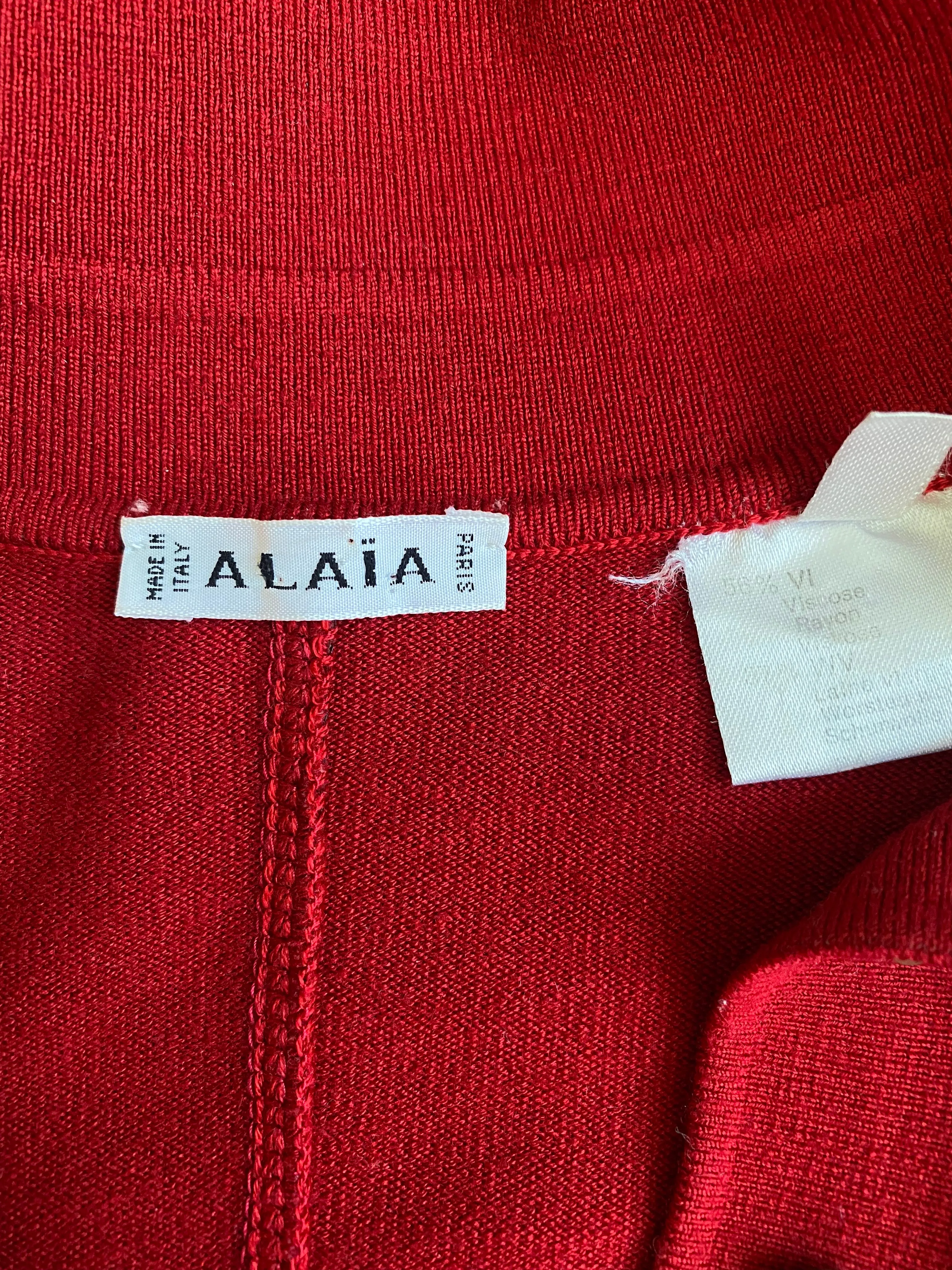 1990s Alaia Red Knitted Body Con Dress