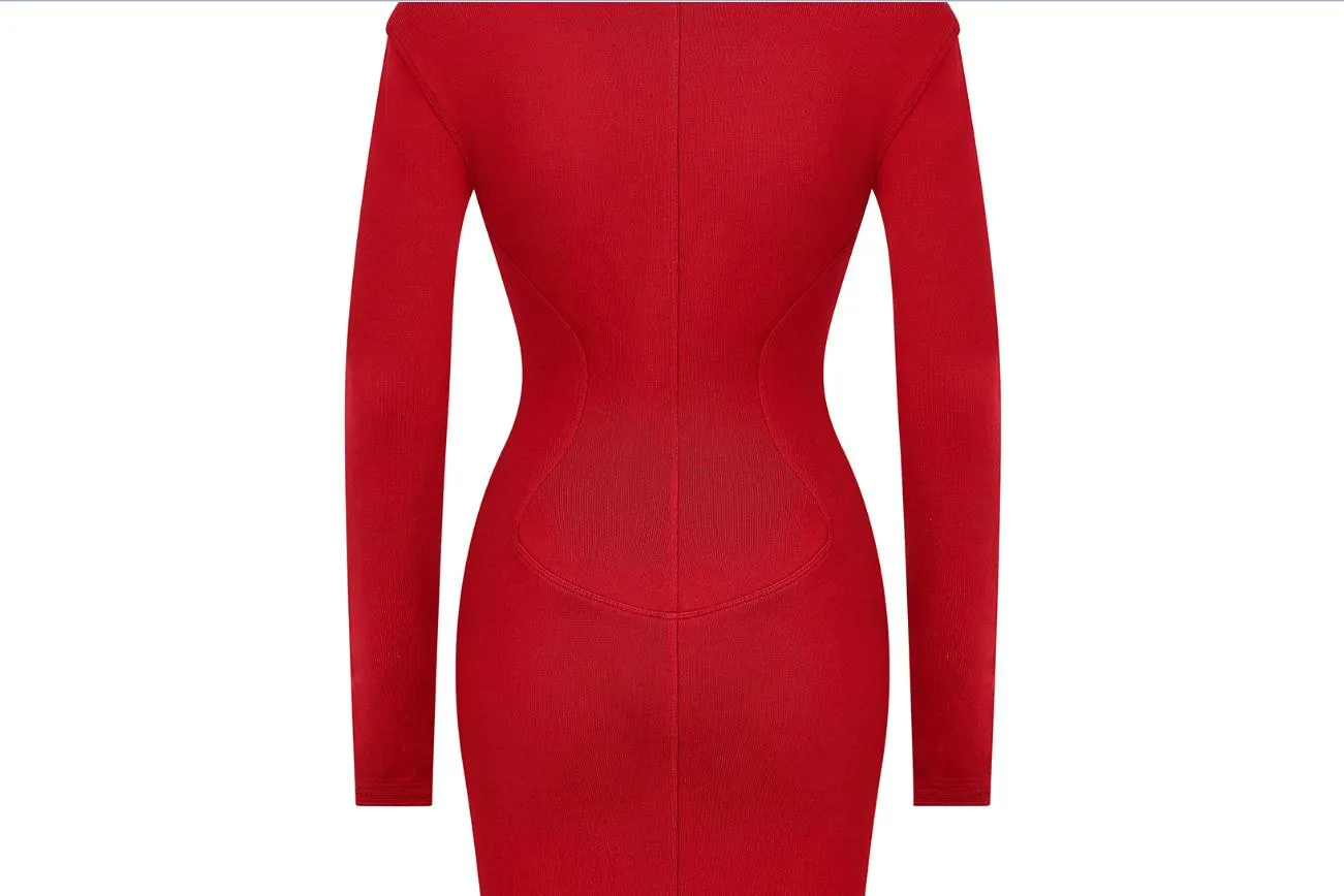 1990s Alaia Red Knitted Body Con Dress