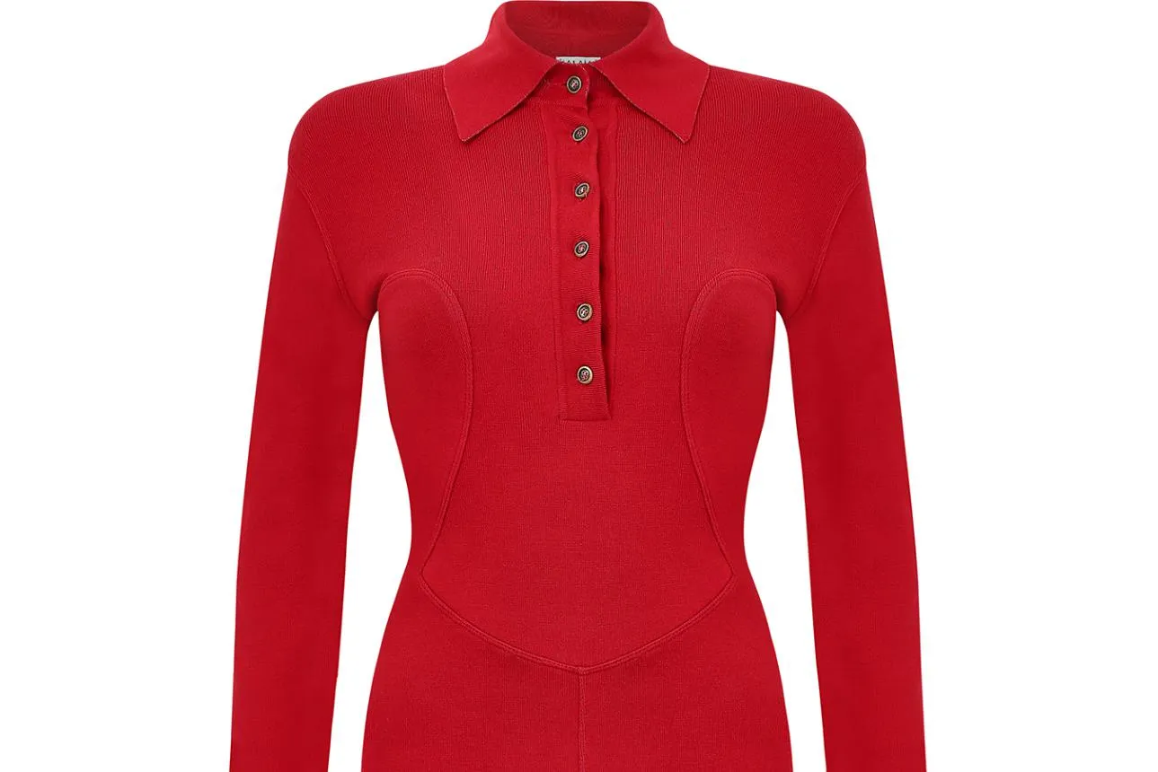 1990s Alaia Red Knitted Body Con Dress