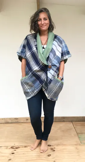 *50%* SALE* Lined Cocoon Coat | Blue/Green