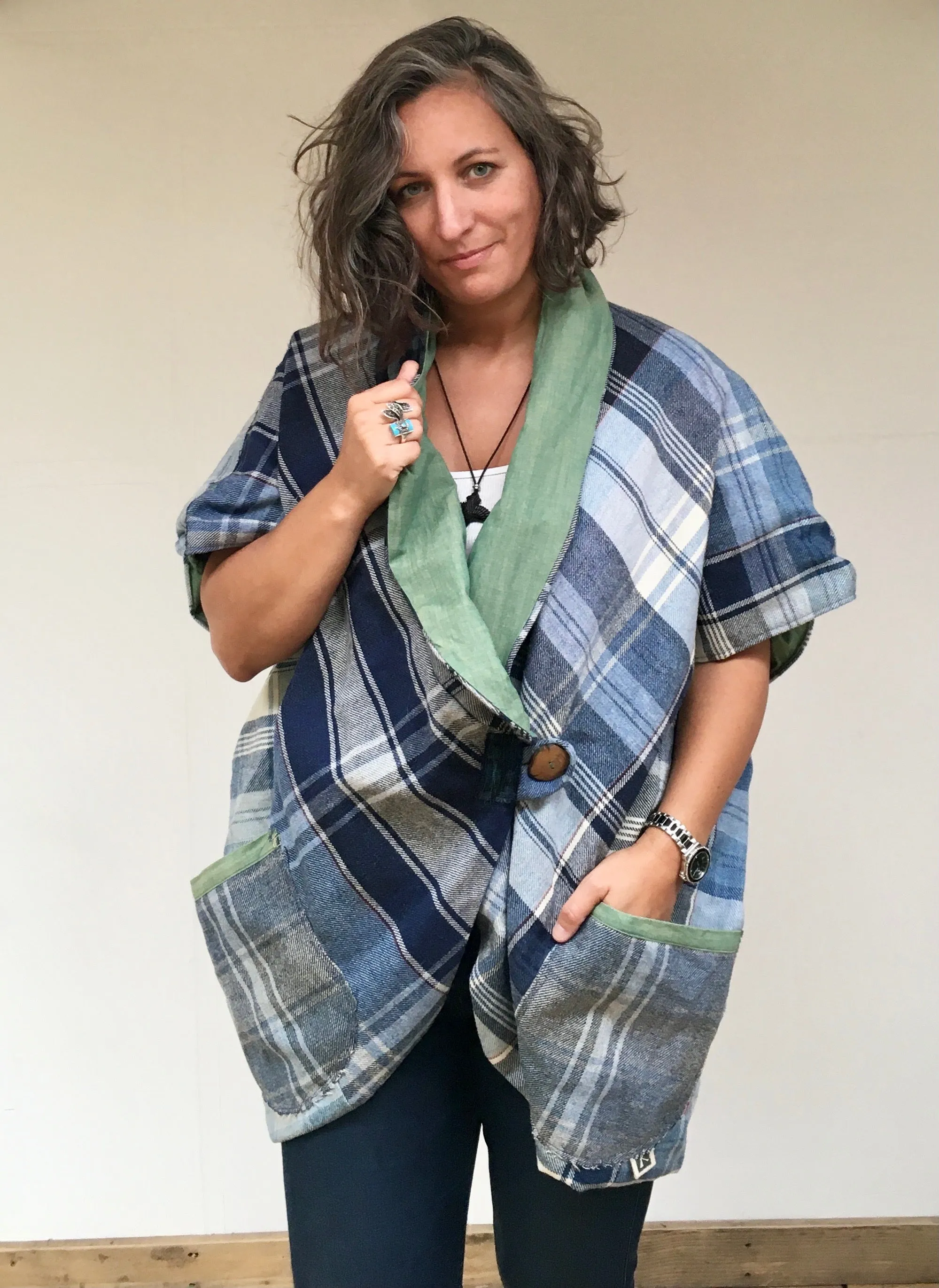 *50%* SALE* Lined Cocoon Coat | Blue/Green