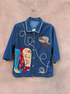 90's Tantrums Cowgirl Applique 3/4 Sleeve Denim Jacket
