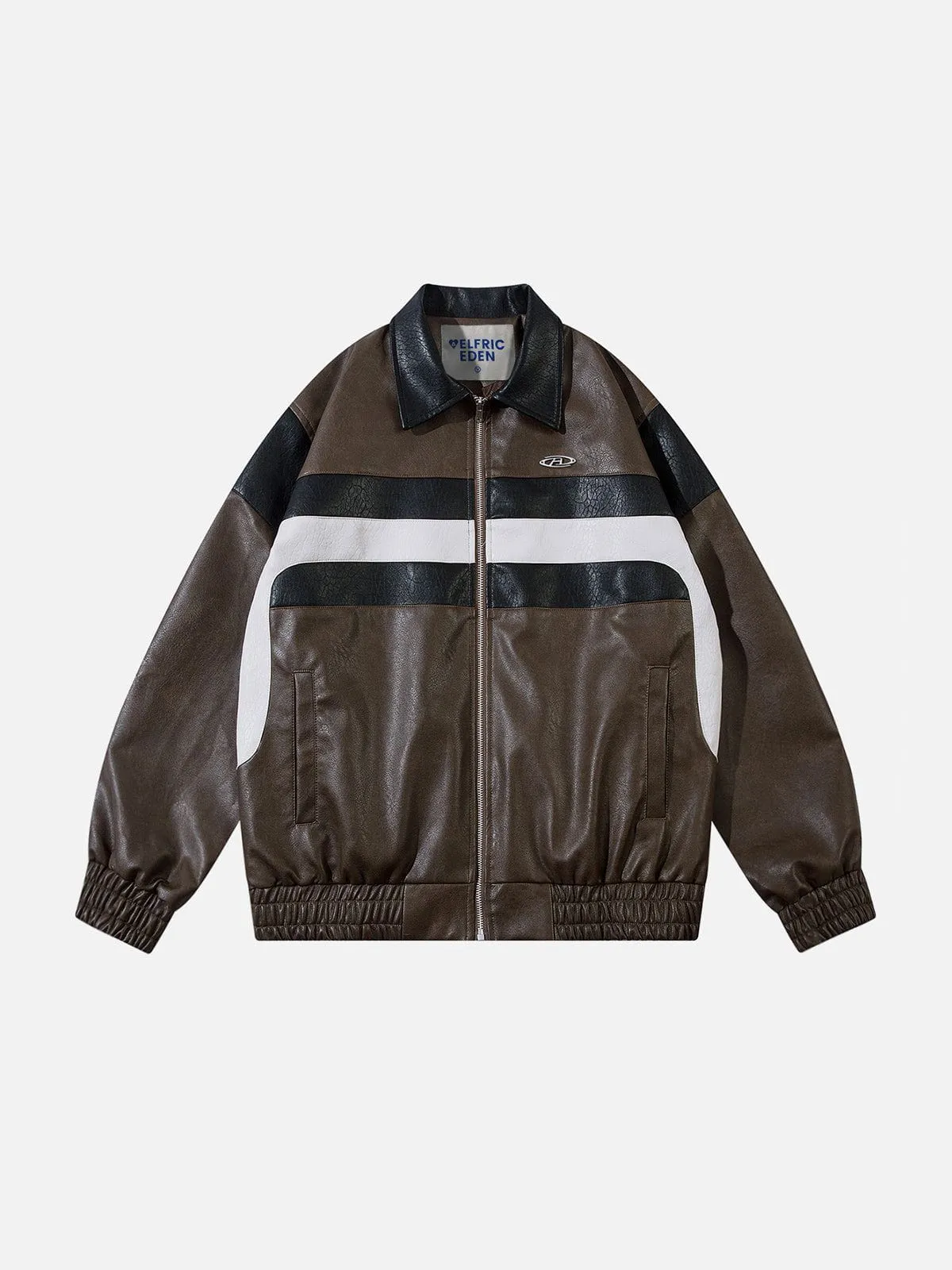Aelfric Eden Color Blocking Stripe Faux Leather Jacket
