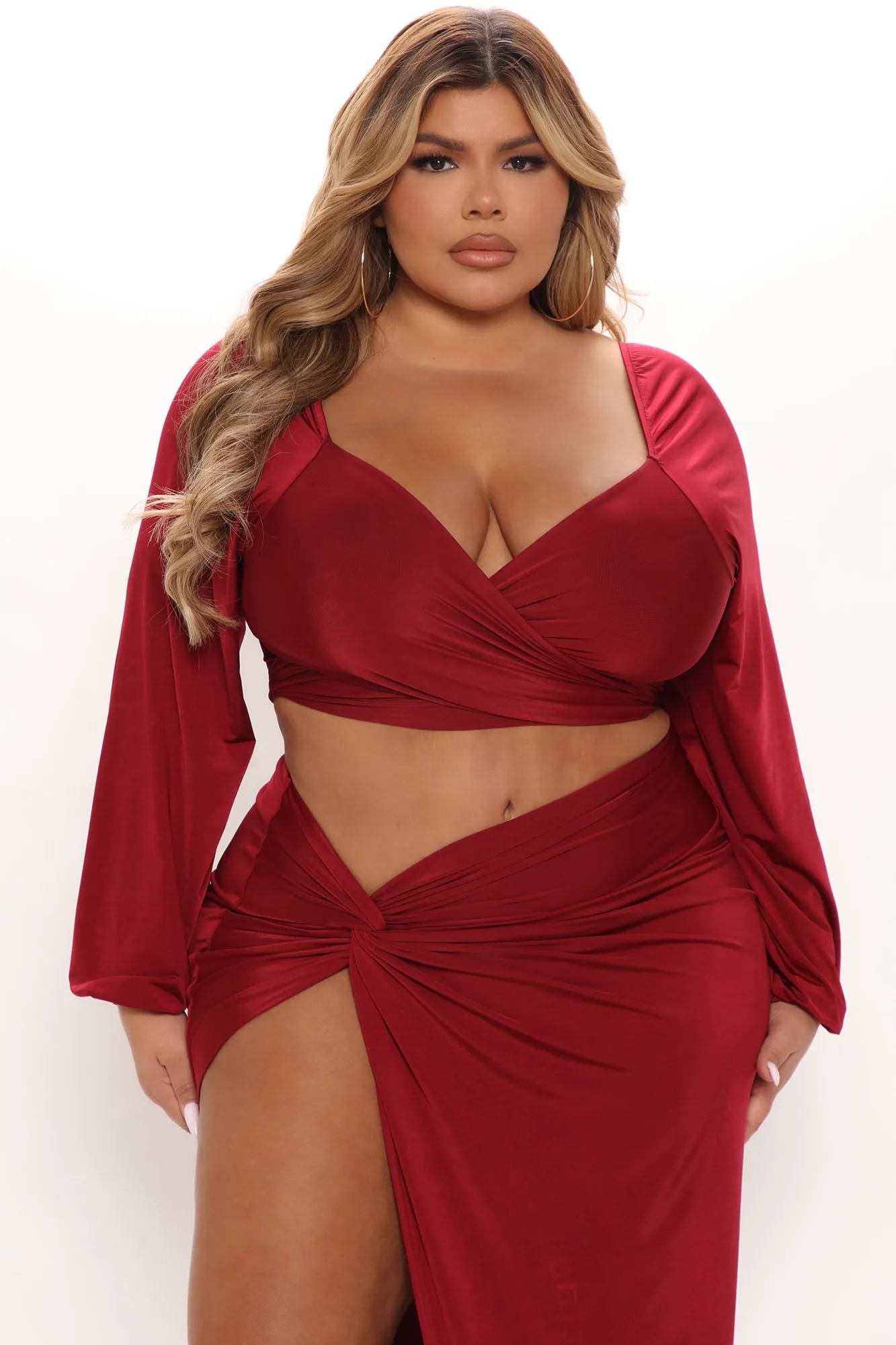 All The Attention Maxi Skirt Set - Burgundy