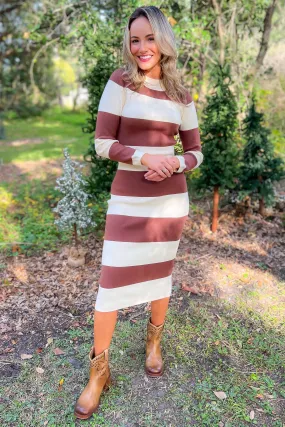 Allie Brown Striped Midi Sweater Dress