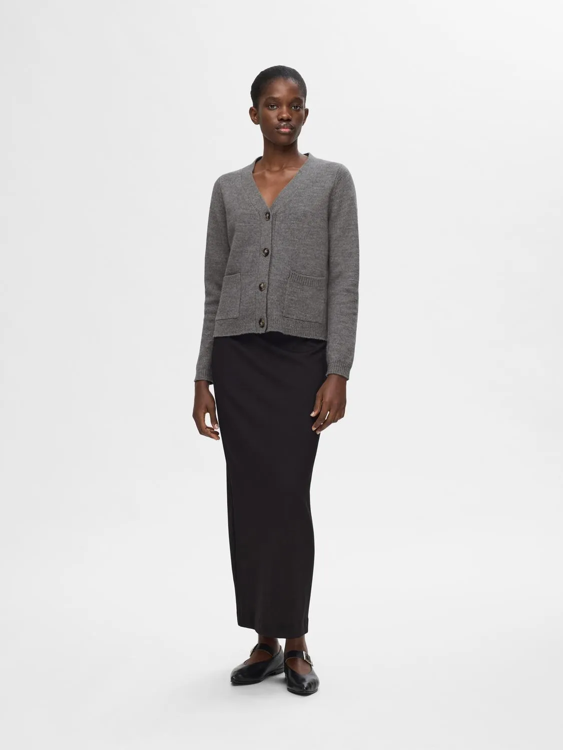 Ana Ls Knit Cardigan - Medium Grey Melange