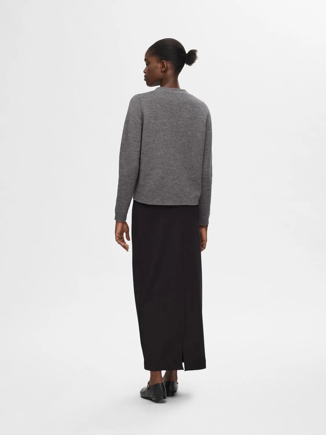 Ana Ls Knit Cardigan - Medium Grey Melange