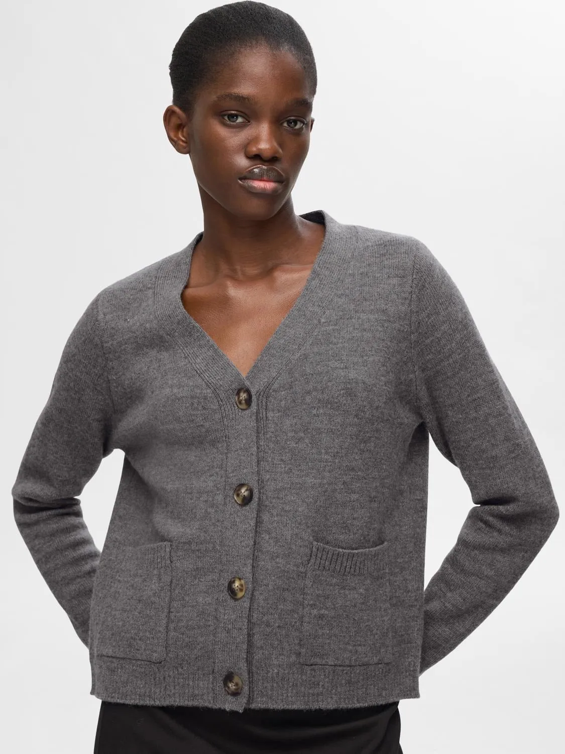 Ana Ls Knit Cardigan - Medium Grey Melange