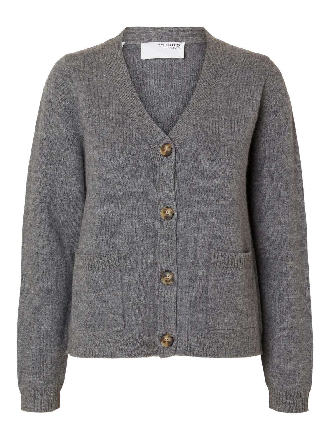 Ana Ls Knit Cardigan - Medium Grey Melange
