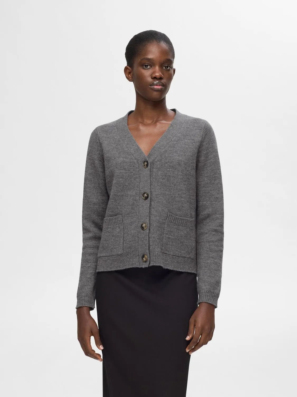Ana Ls Knit Cardigan - Medium Grey Melange