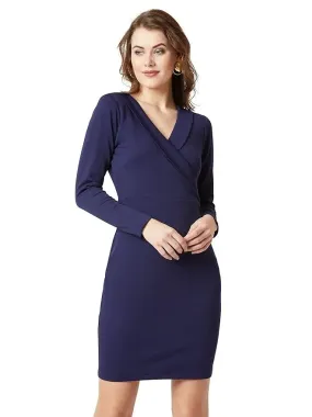 Angels Appear Wrap Bodycon Dress Navy Blue