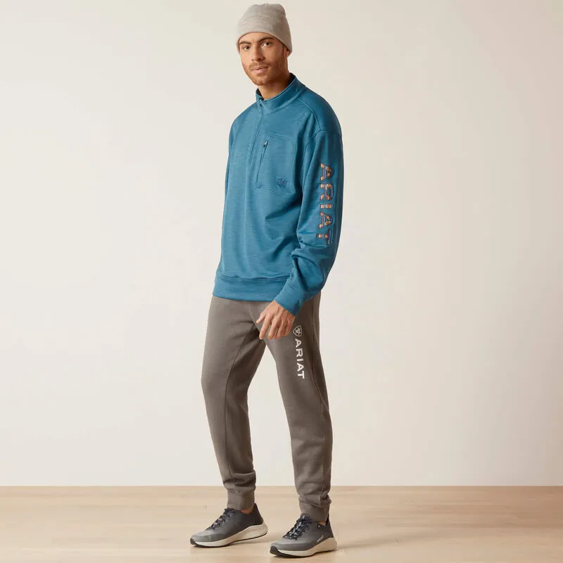 Ariat Men's Team Logo Quarter Zip Sweatshirt in Mallard Blue