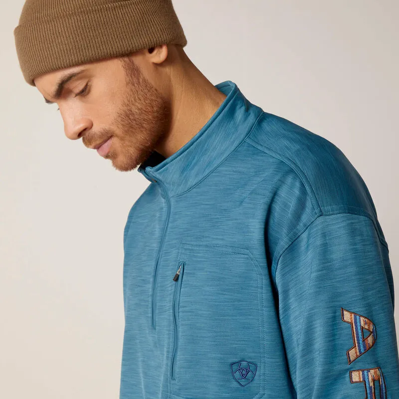 Ariat Men's Team Logo Quarter Zip Sweatshirt in Mallard Blue
