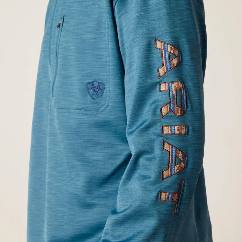 Ariat Men's Team Logo Quarter Zip Sweatshirt in Mallard Blue