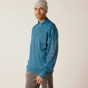 Ariat Men's Team Logo Quarter Zip Sweatshirt in Mallard Blue