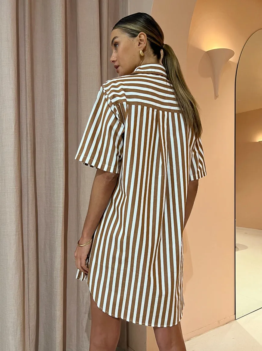 Assembly Label Haley Poplin Dress in Burnt Ochre Stripe
