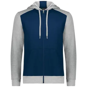 Augusta Sportswear Men's Navy/Grey Heather Three-Season Fleece Full Zip Hoodie