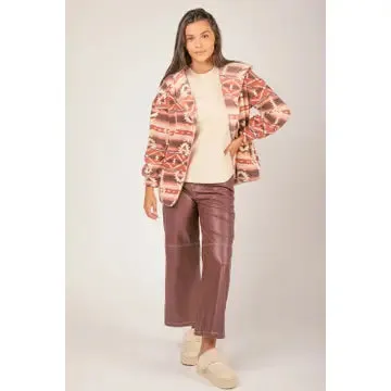 Aztec Tribal Print Hooded Oversize Fleece Jacket