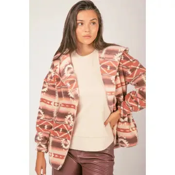 Aztec Tribal Print Hooded Oversize Fleece Jacket