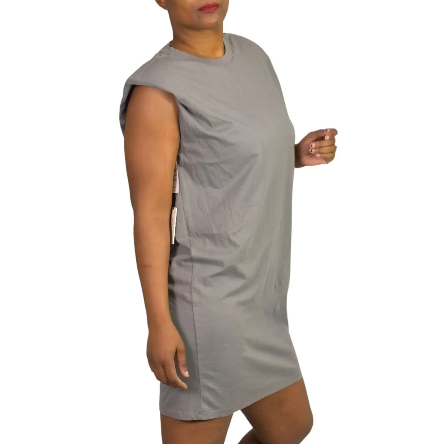 Babaton Shoulder Pad Dress Pewter Grey Crew Neck Mini Boxy Waif T-Shirt Size XXS