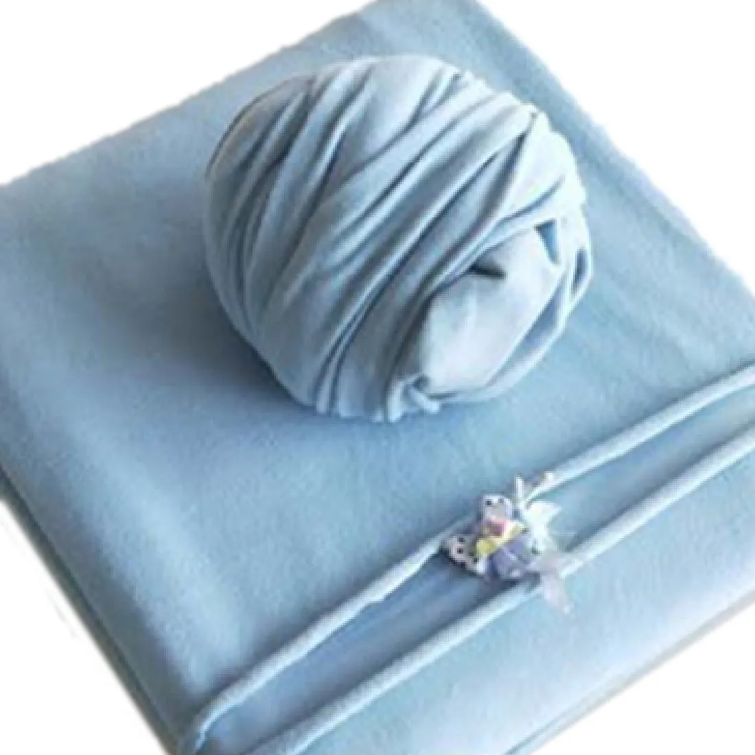 Babymoon ( Set of 3 ) Jersey Stretcheable Baby Photography Shoot Bean Bag Layer,Hairband And Wrap-Light Blue