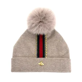 Beige Hat with Bee on Cuff