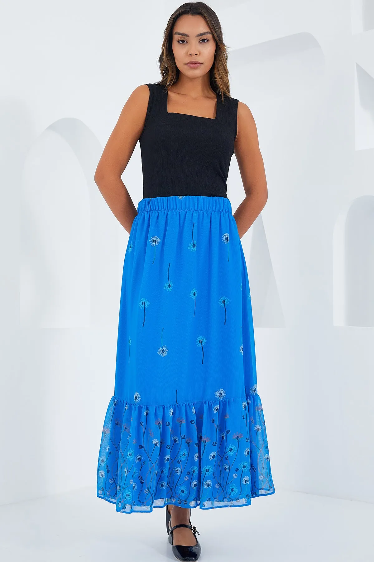 BGD Women Woman's Sax Patterned Chiffon Skirt 8010 - Avondale