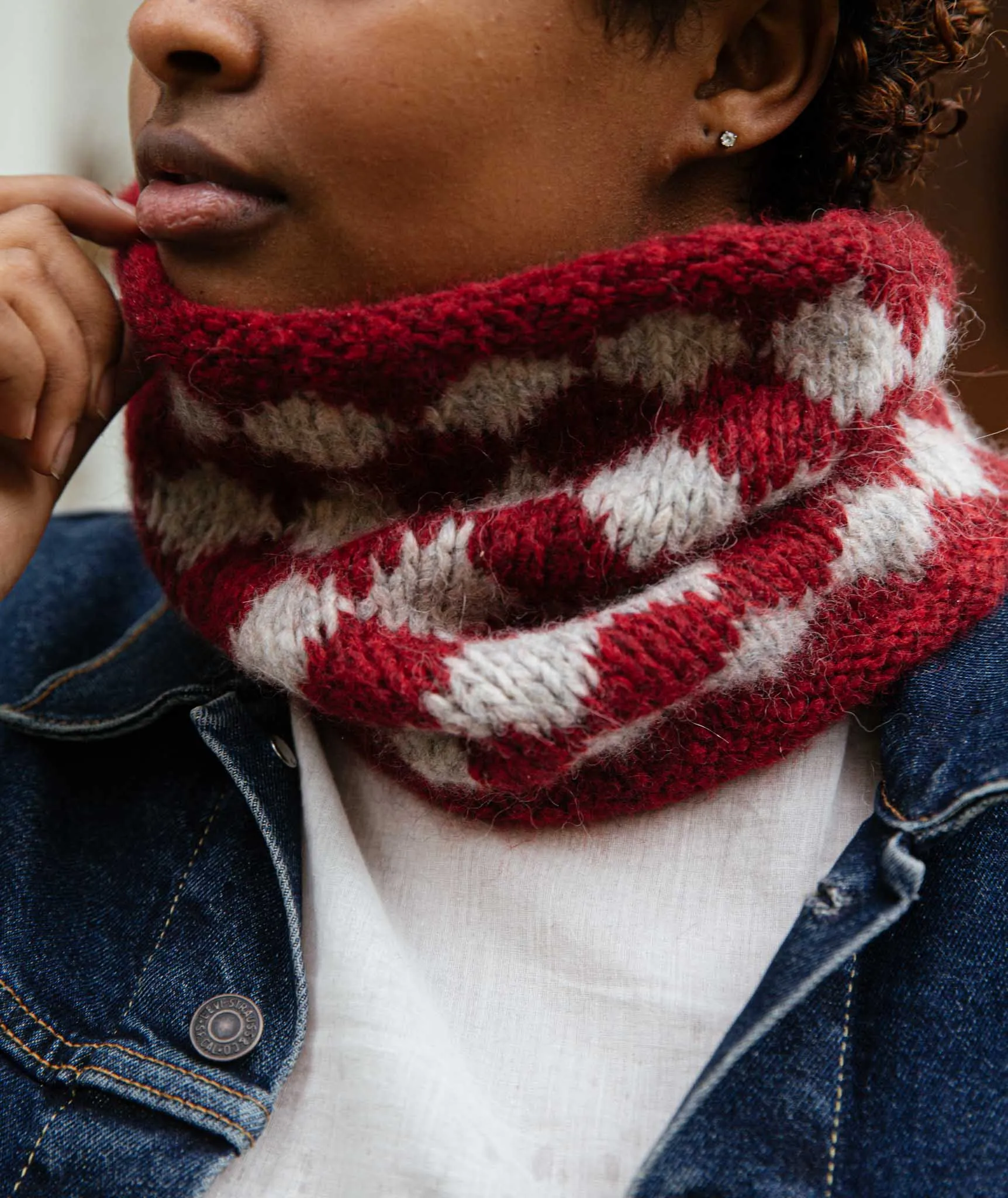Big Diamond Colorwork Cowl Using Rowan Brushed Fleece