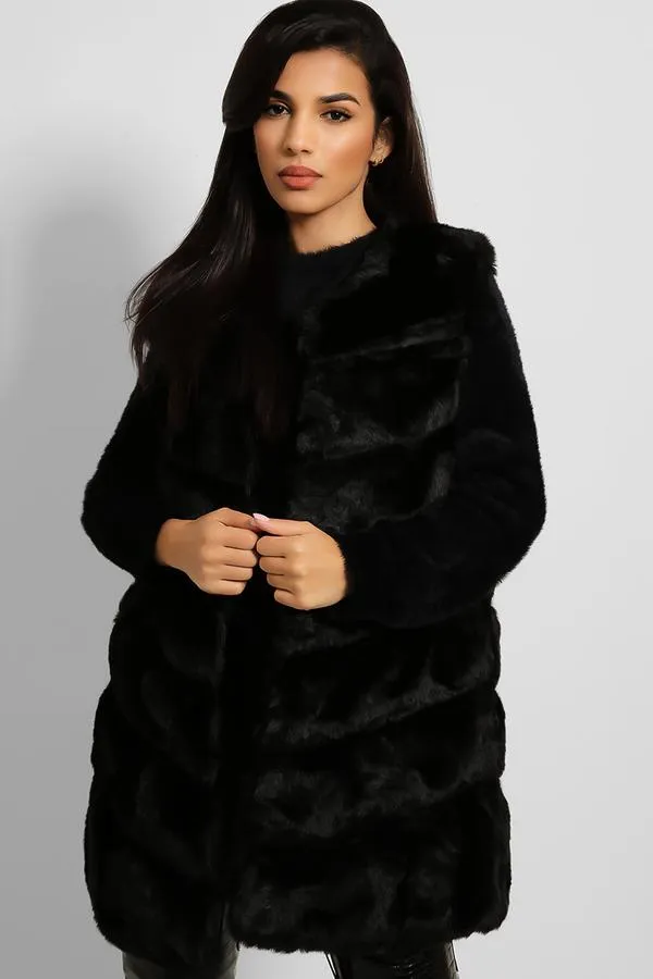BLACK QUILTED FAUX FUR GILET
