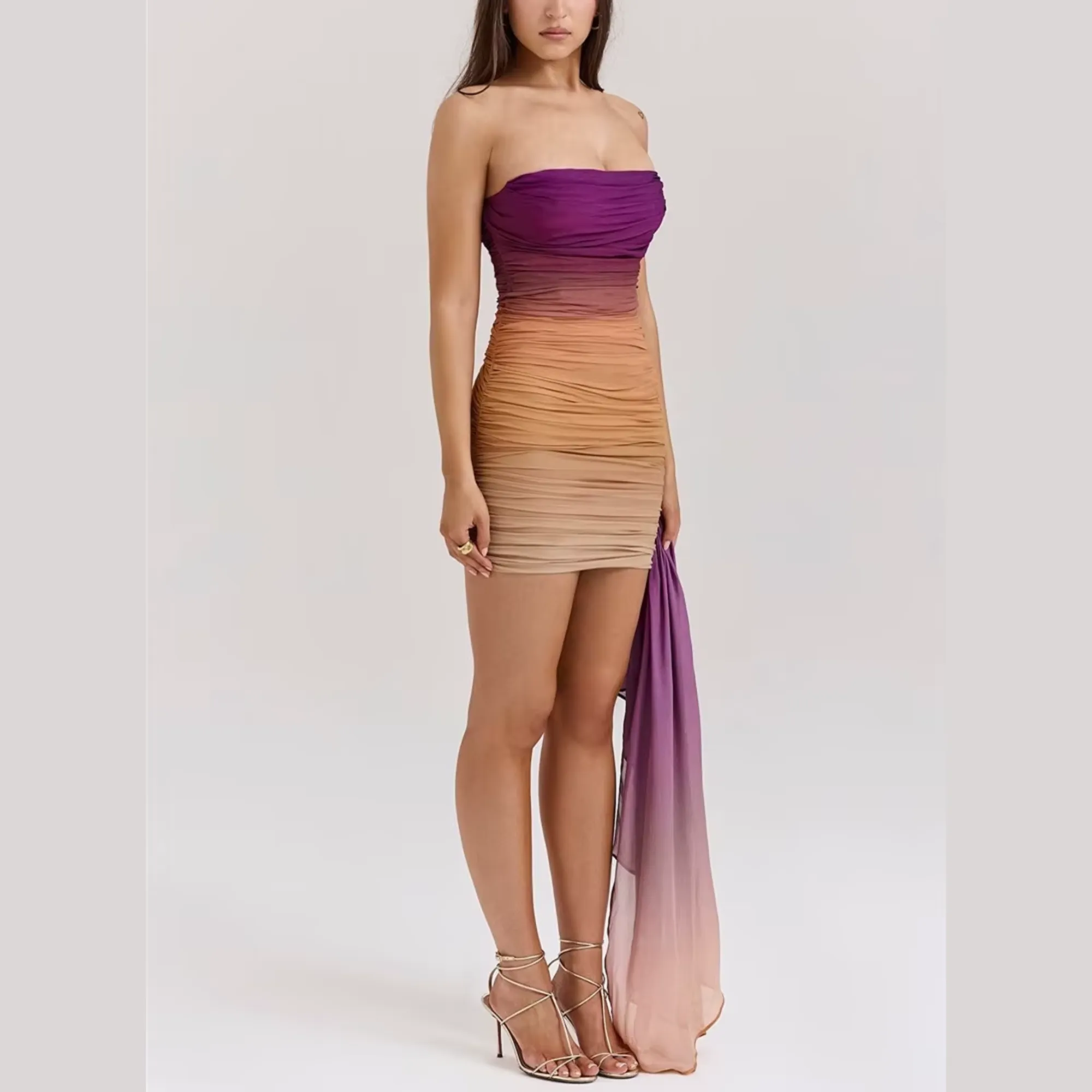 Calandra - Multicolor Strapless Ruched Bodycon Dress