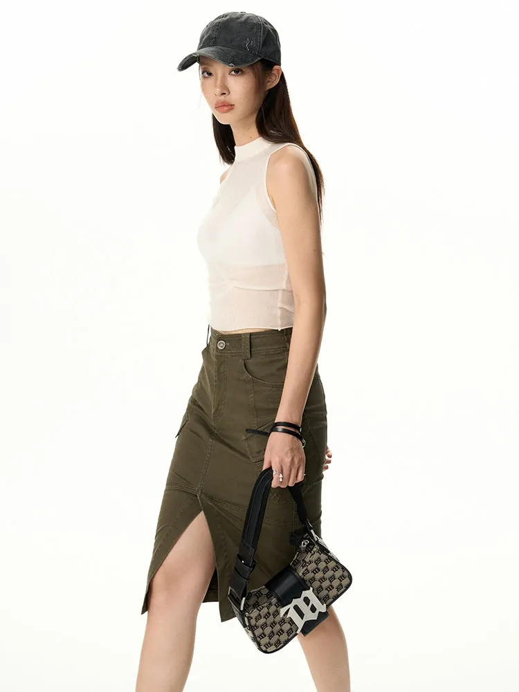 Casual Tight Slit Pocket Skirt