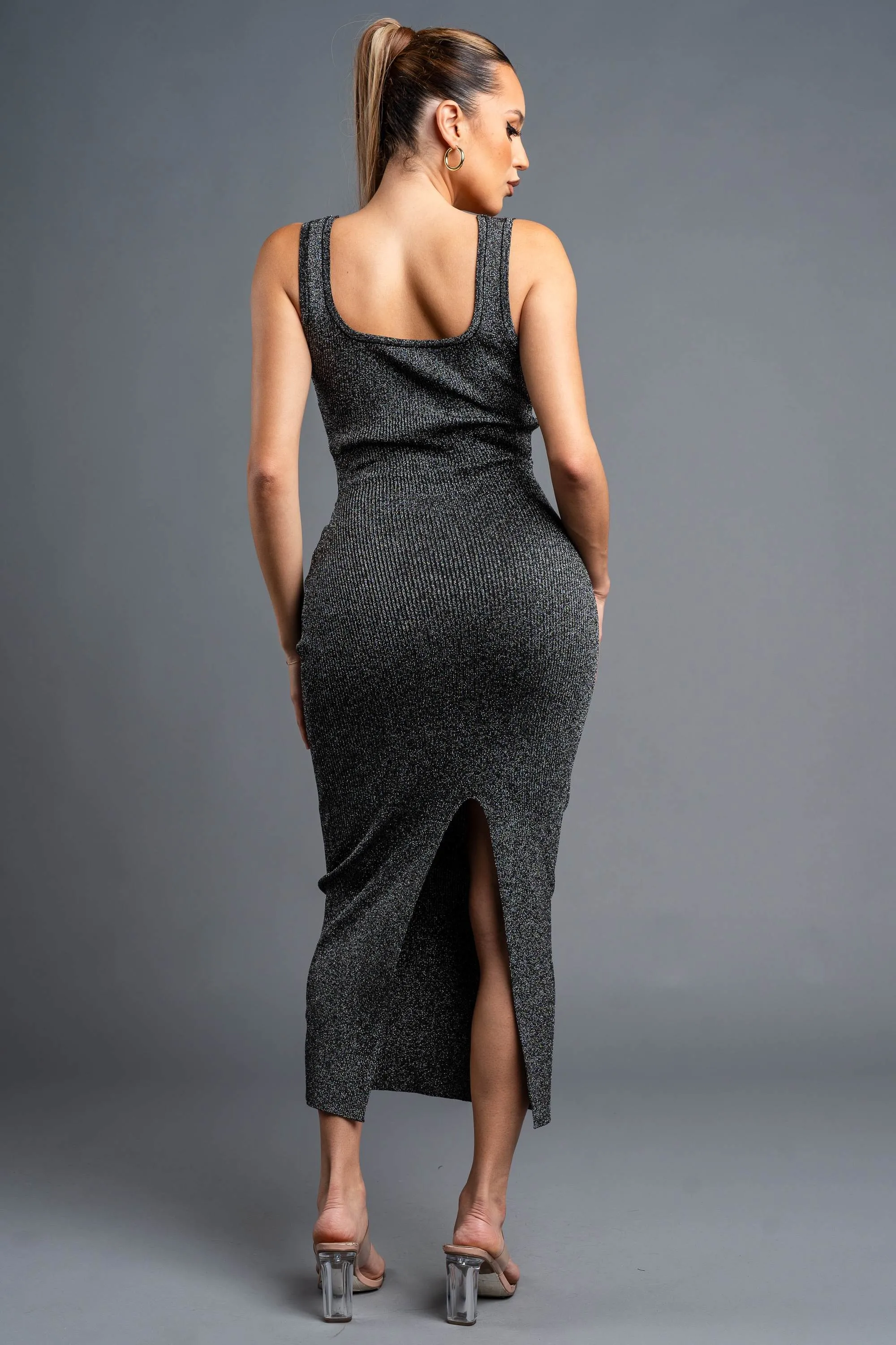 CHIC METALLIC LUREX GLITTER SWEATER RIB MIDI DRESS