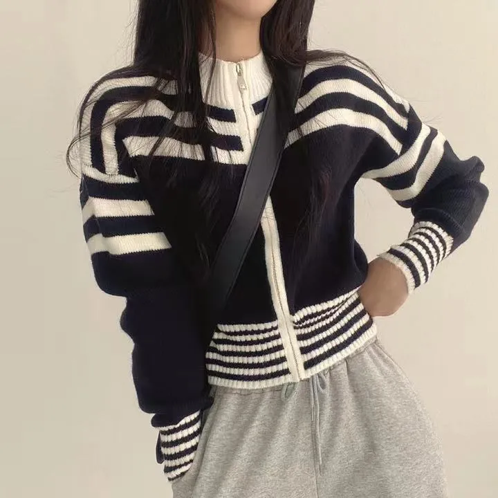 christmas outfit Sonicelife Collar Neck Stripe Short Cardigan