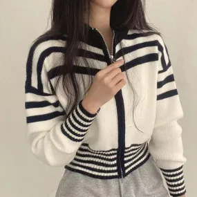 christmas outfit Sonicelife Collar Neck Stripe Short Cardigan
