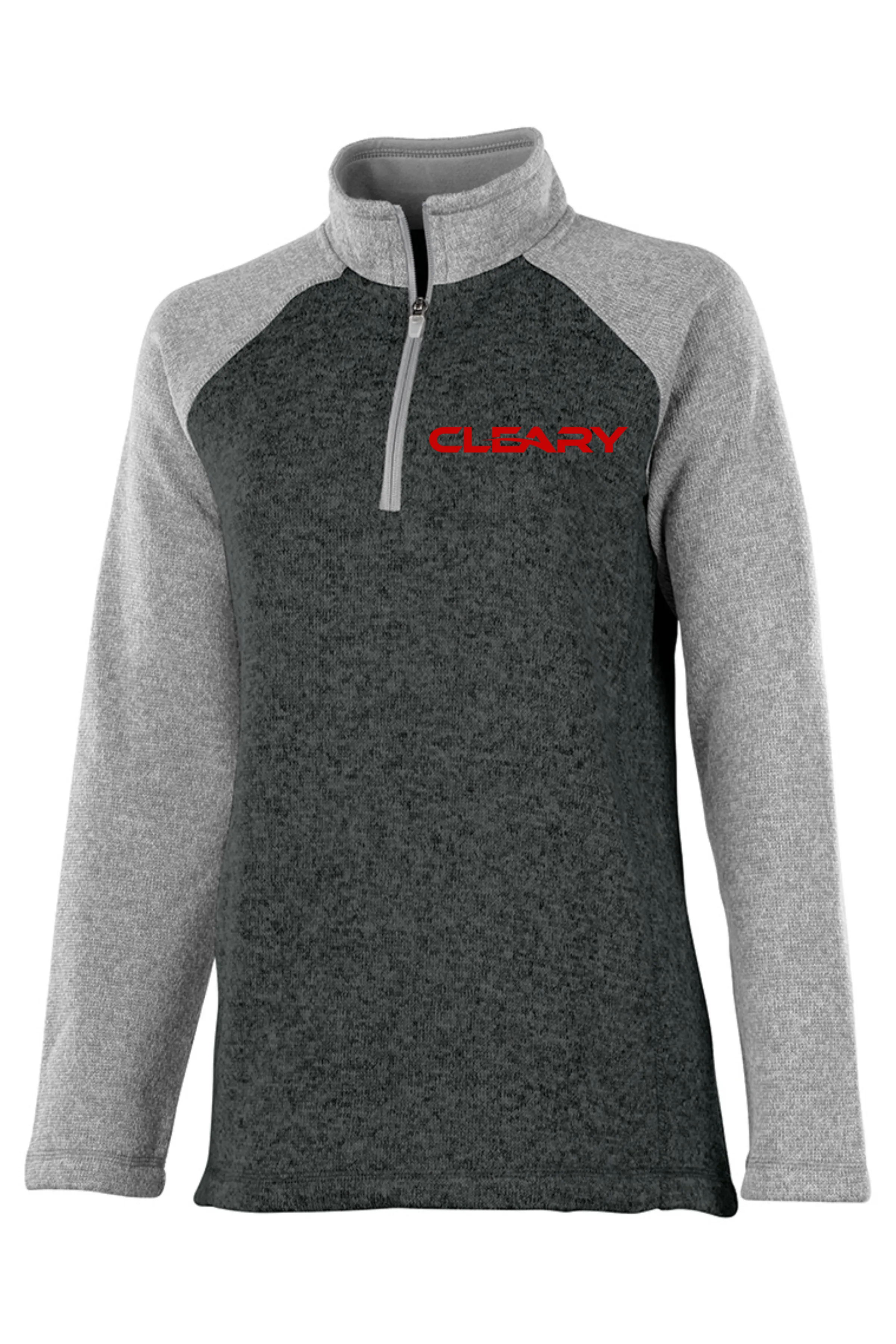 Cleary's Women's Quarter Zip Color Blocked Heathered Fleece Charcoal/Light Grey Heather