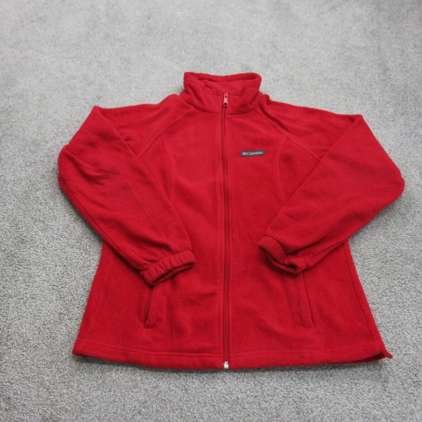Columbia Womens Full Zip Up Fleece Jacket Long Sleeves Mock Neck Red Size Small