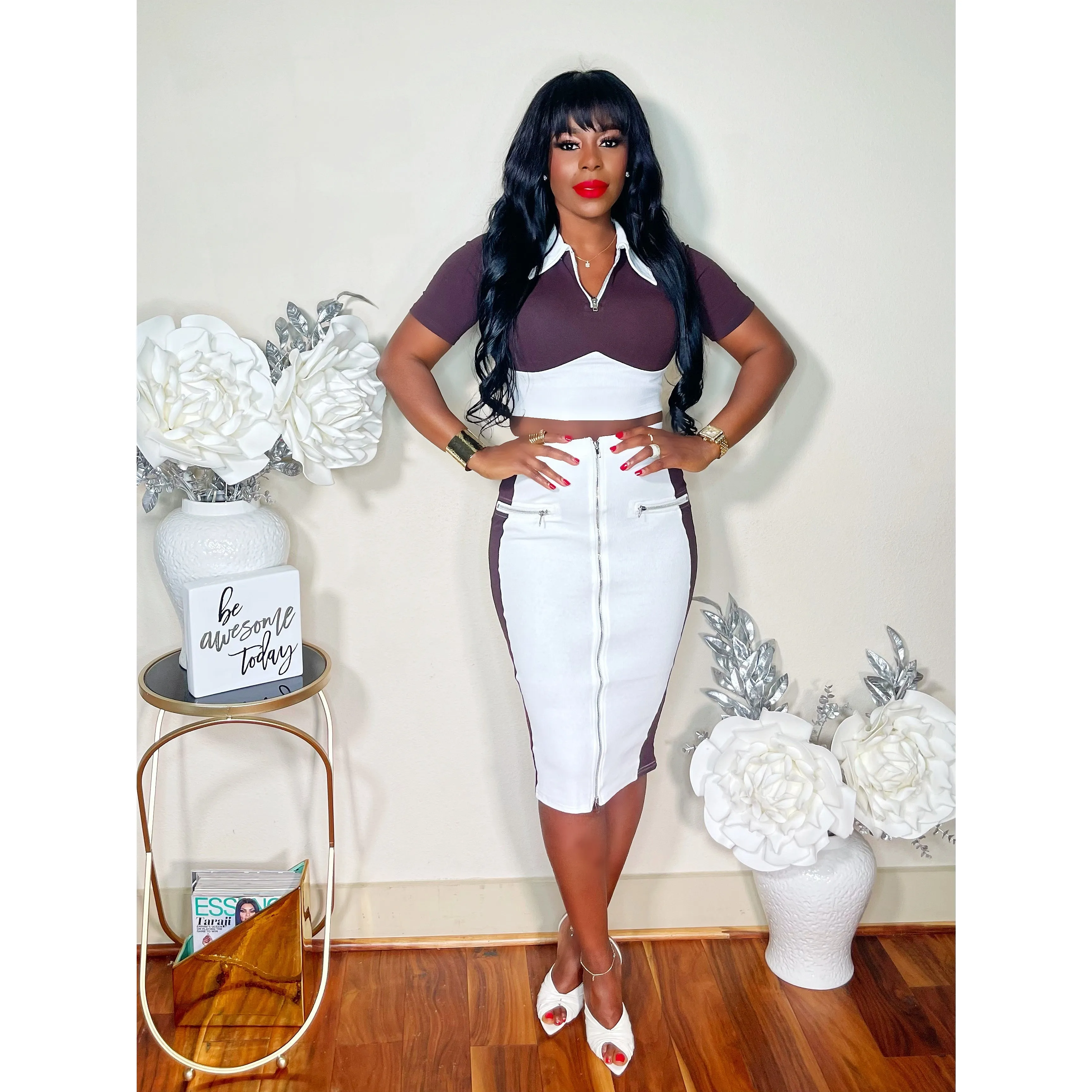 COME MY WAY SKIRT SET (BROWN)