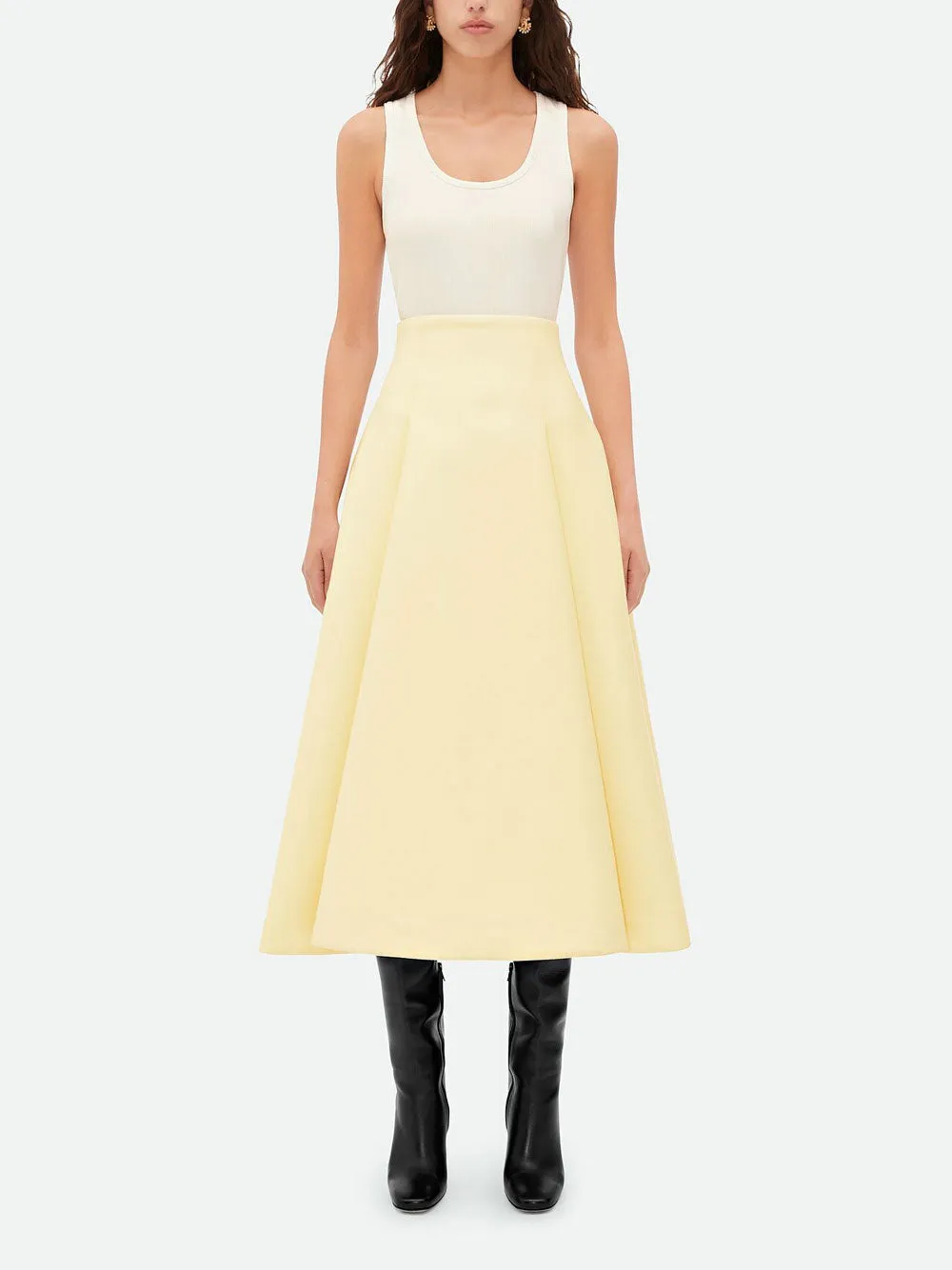 Compact wool wide midi skirt