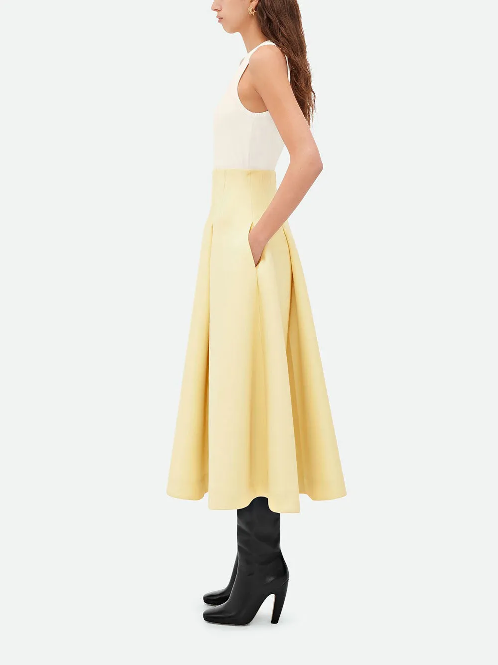 Compact wool wide midi skirt
