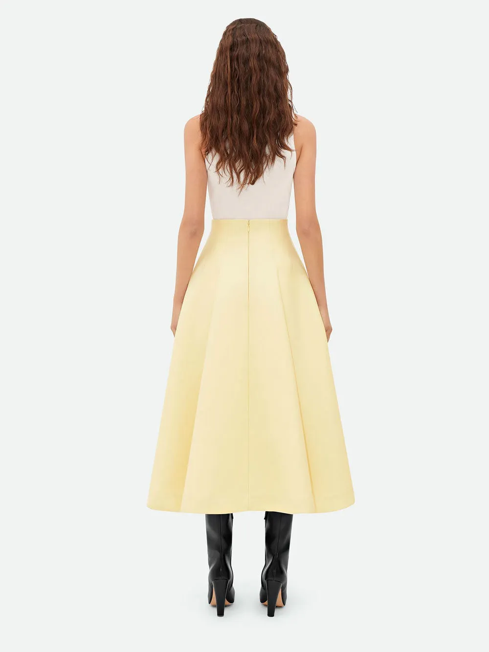Compact wool wide midi skirt