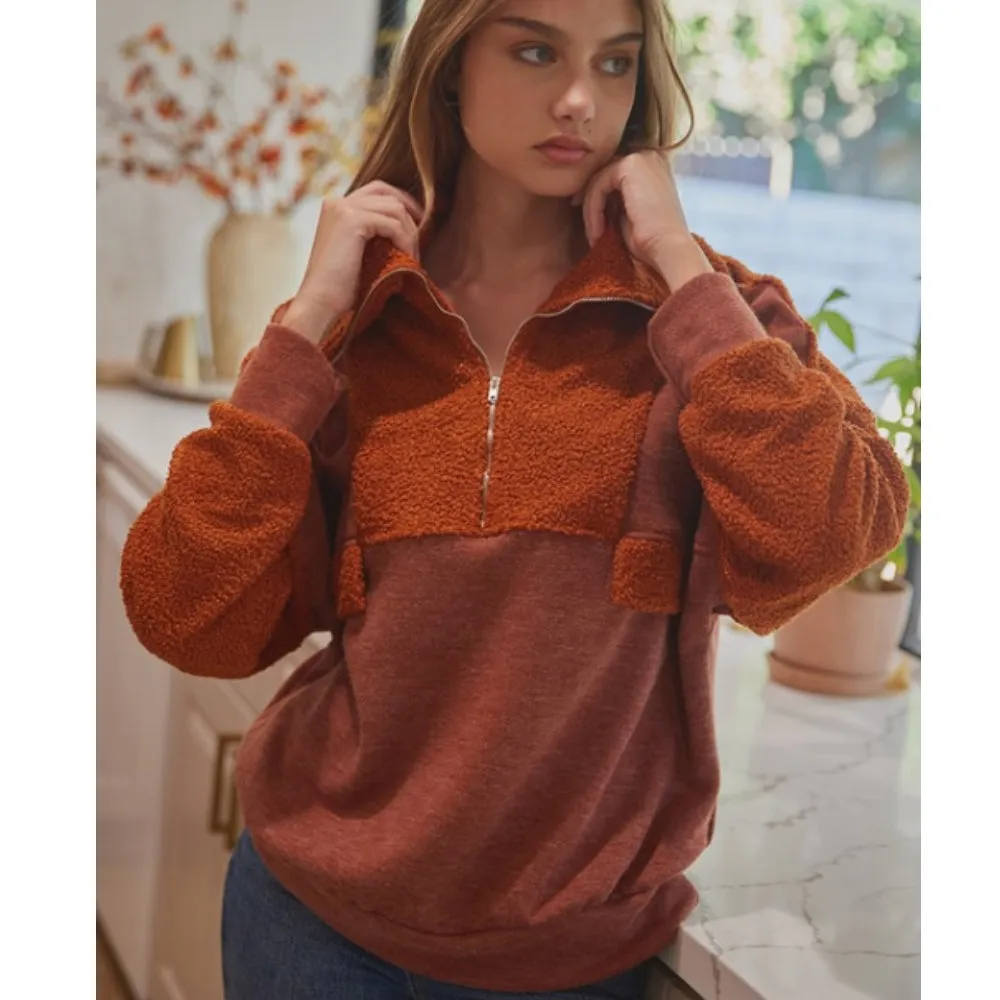 Contrasting Half Zip Top