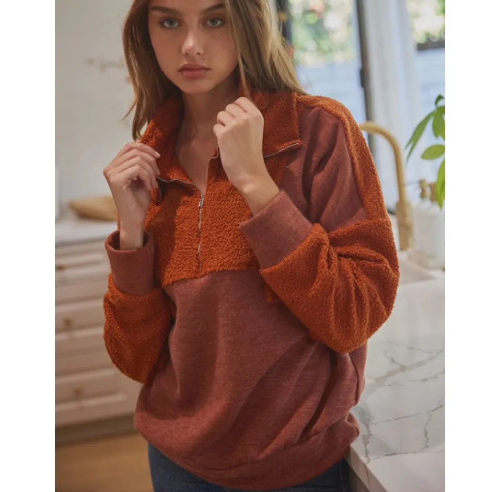 Contrasting Half Zip Top