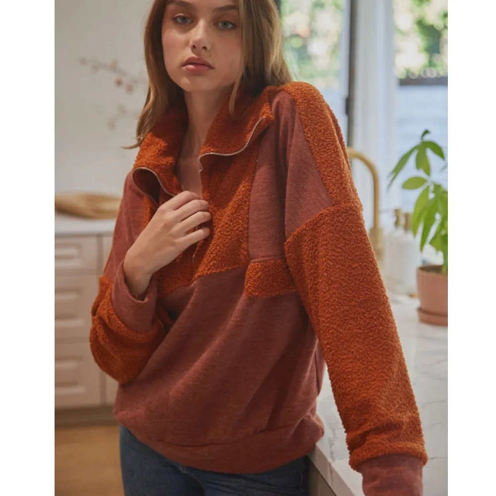 Contrasting Half Zip Top