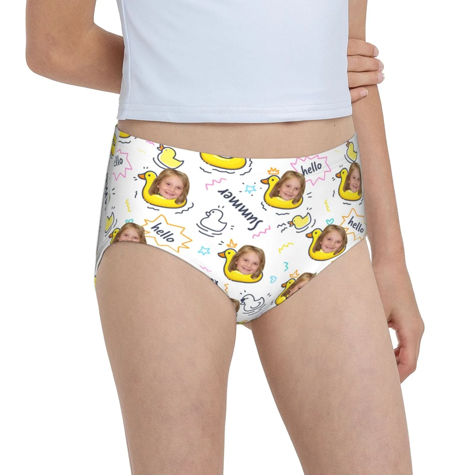 Custom Face Yellow Duck Girl's Underwear Cotton Brief Panties