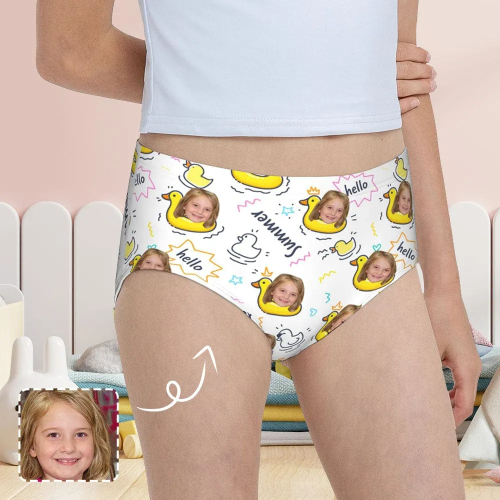 Custom Face Yellow Duck Girl's Underwear Cotton Brief Panties