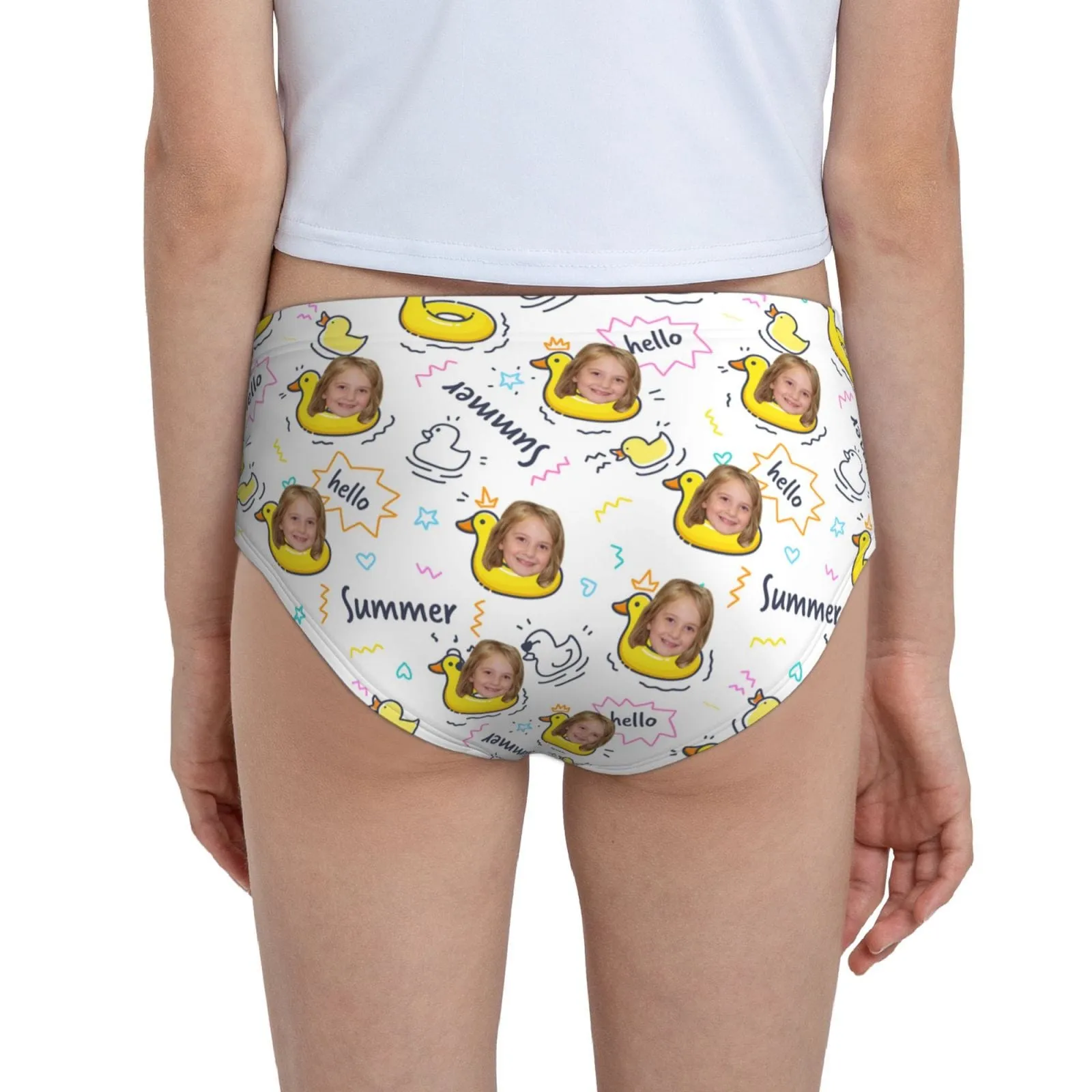 Custom Face Yellow Duck Girl's Underwear Cotton Brief Panties