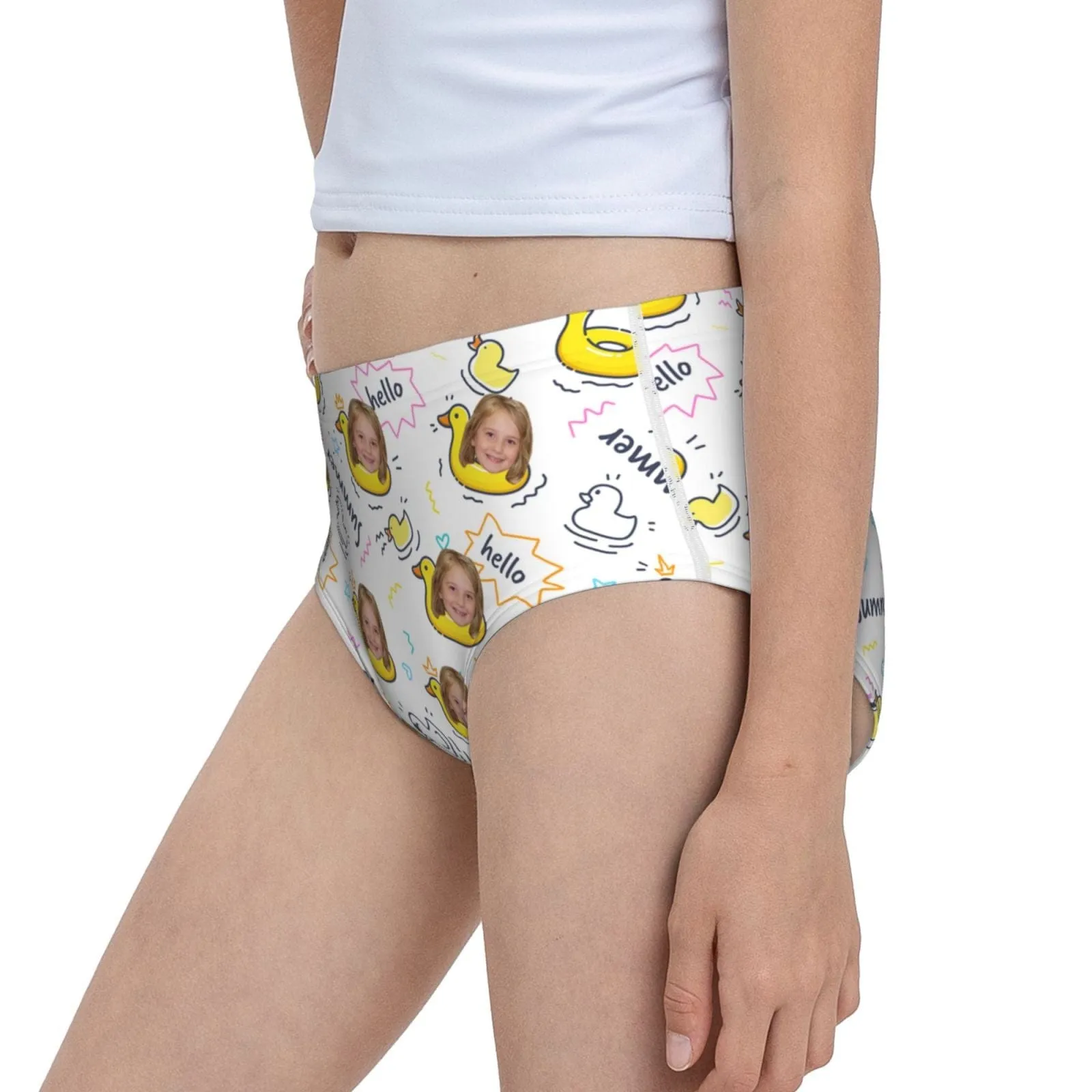 Custom Face Yellow Duck Girl's Underwear Cotton Brief Panties
