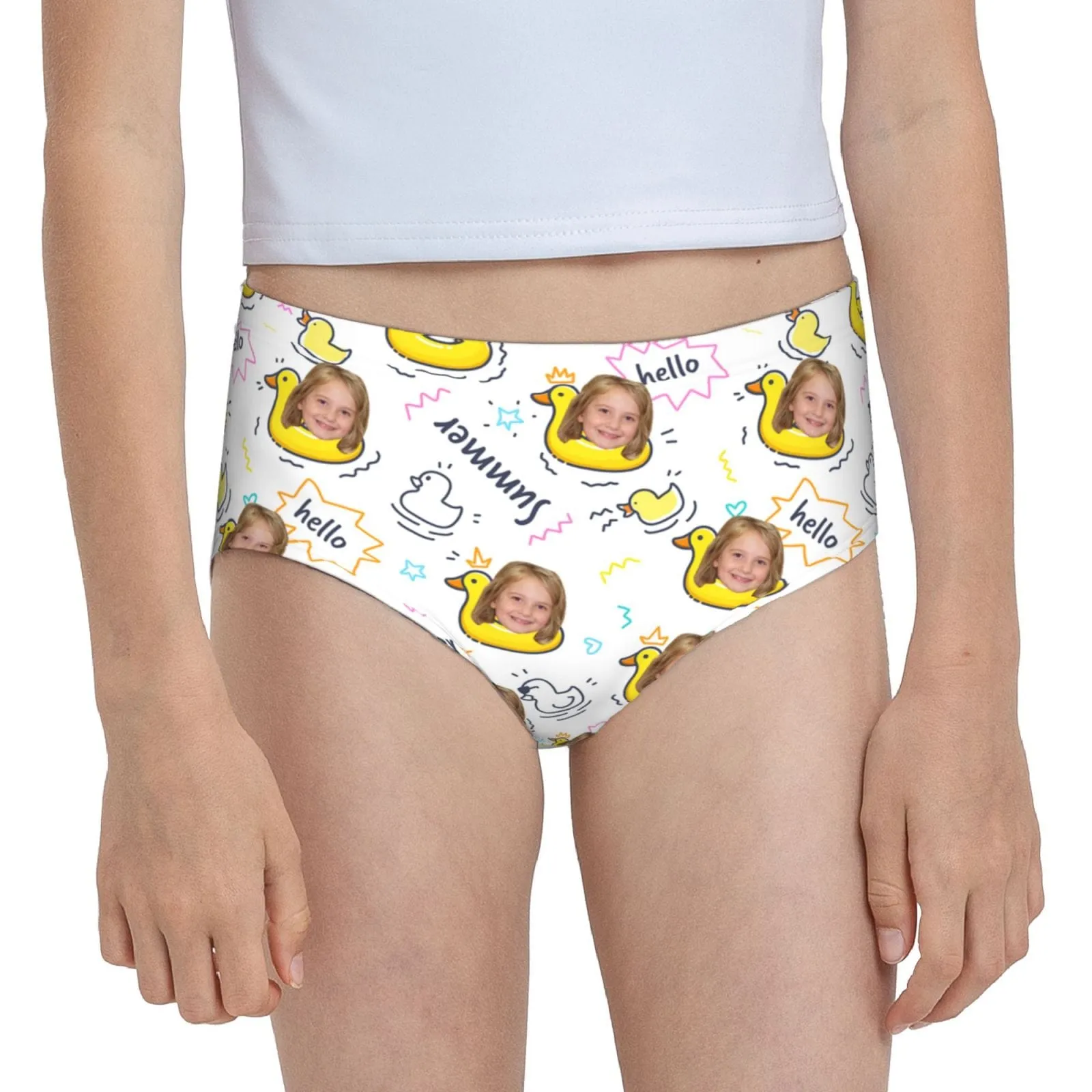 Custom Face Yellow Duck Girl's Underwear Cotton Brief Panties